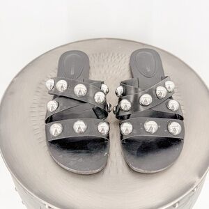 Marc Fisher Black and Silver Embellished Slide Sandals